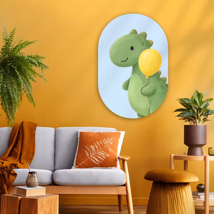 Muurovaal - Glas - Dinosaurus - Ballon - Kinderkamer - Illustratie - Groen — 3