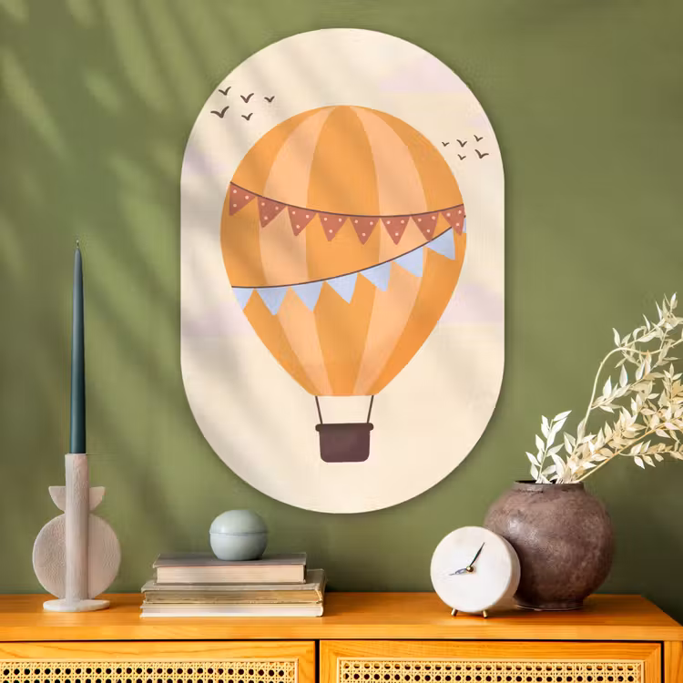 Muurovaal - Glas - Luchtballon - Slingers - Avontuur - Illustratie - Oranje — 2