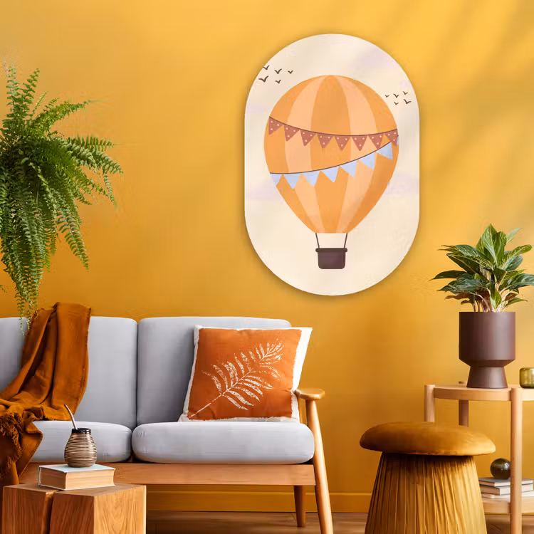 Muurovaal - Glas - Luchtballon - Slingers - Avontuur - Illustratie - Oranje — 3