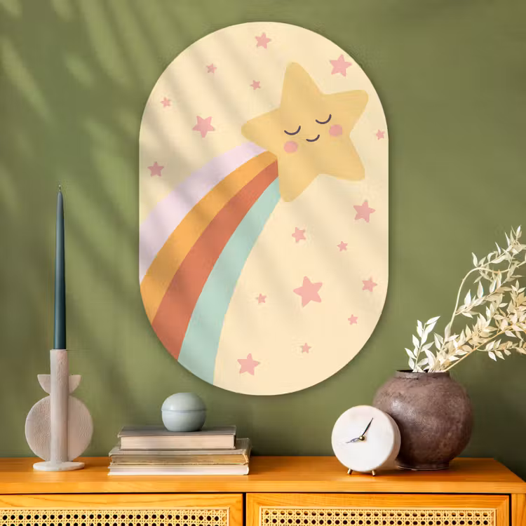 Muurovaal - Glas - Ster - Regenboog - Nacht - Illustratie - Pastel — 2