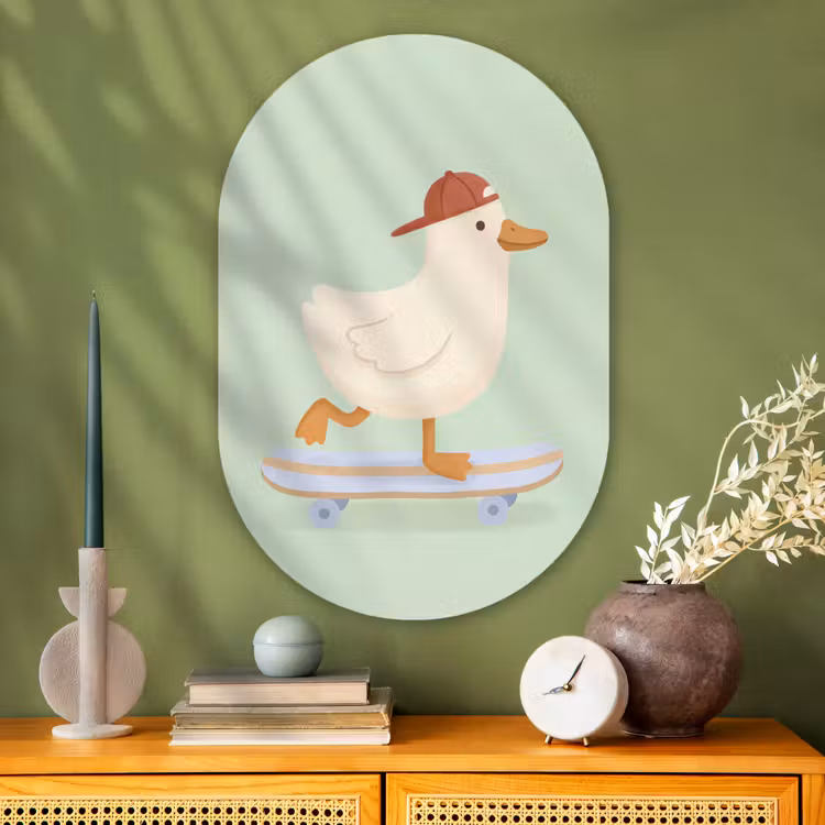 Muurovaal - Glas - Vogel - Skateboard - Dieren - Cartoon - Speels — 2