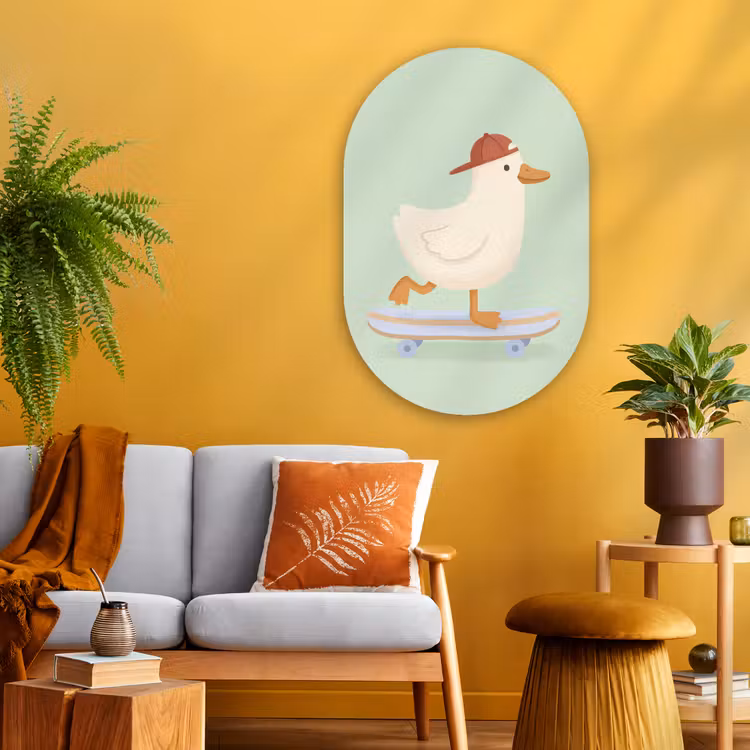 Muurovaal - Glas - Vogel - Skateboard - Dieren - Cartoon - Speels — 3