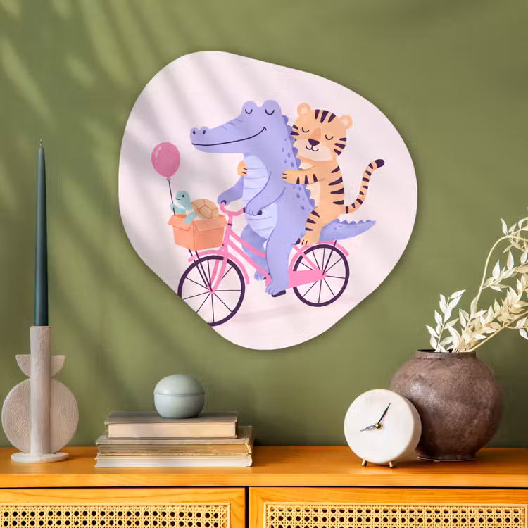 Organisch schilderij - Glas - Dieren - Fiets - Vriendschap - Illustratie - Roze — 2