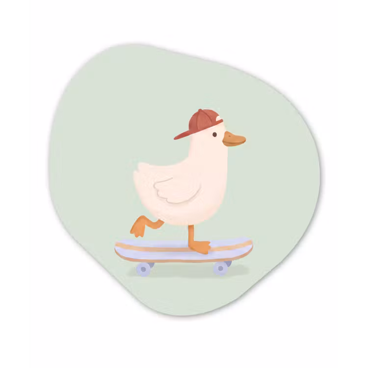 Organische schilderij - Aluminium - Vogel - Skateboard - Dieren - Cartoon - Speels — 1