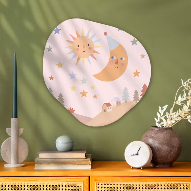 Organische schilderij - Aluminium - Zon - Maan - Sterren - Kinderkamer - Pastel — 2