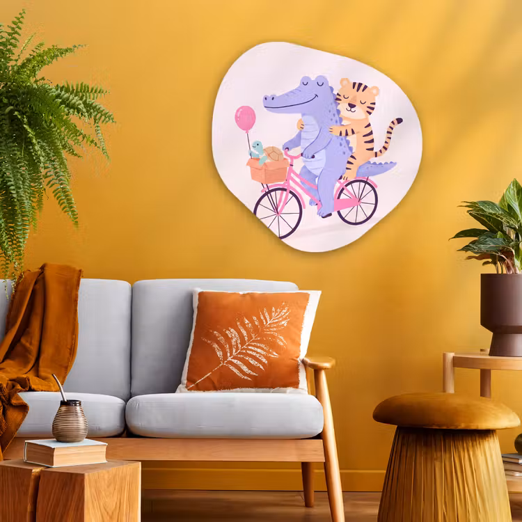 Organische schilderij - Aluminium - Dieren - Fiets - Vriendschap - Illustratie - Roze — 3