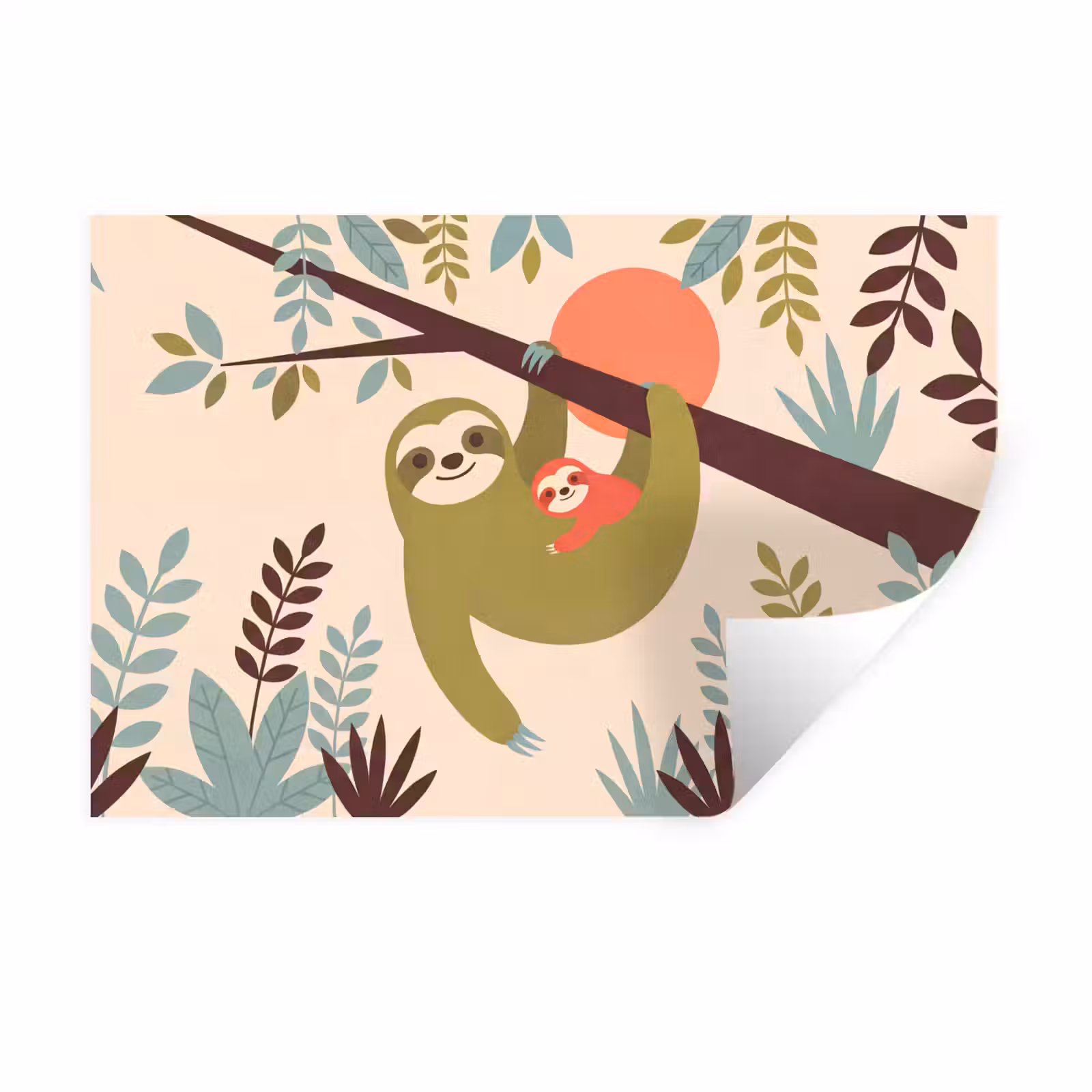 Muursticker - Dieren - Moeder - Baby - Natuur - Groen — 1
