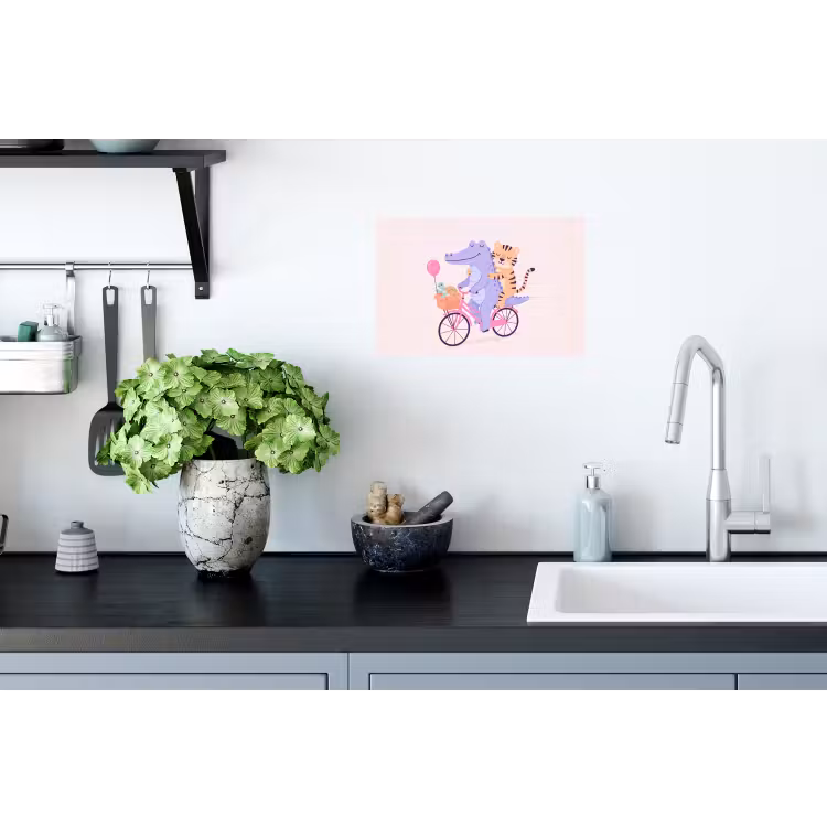 Muursticker - Dieren - Fiets - Vriendschap - Illustratie - Roze — 2