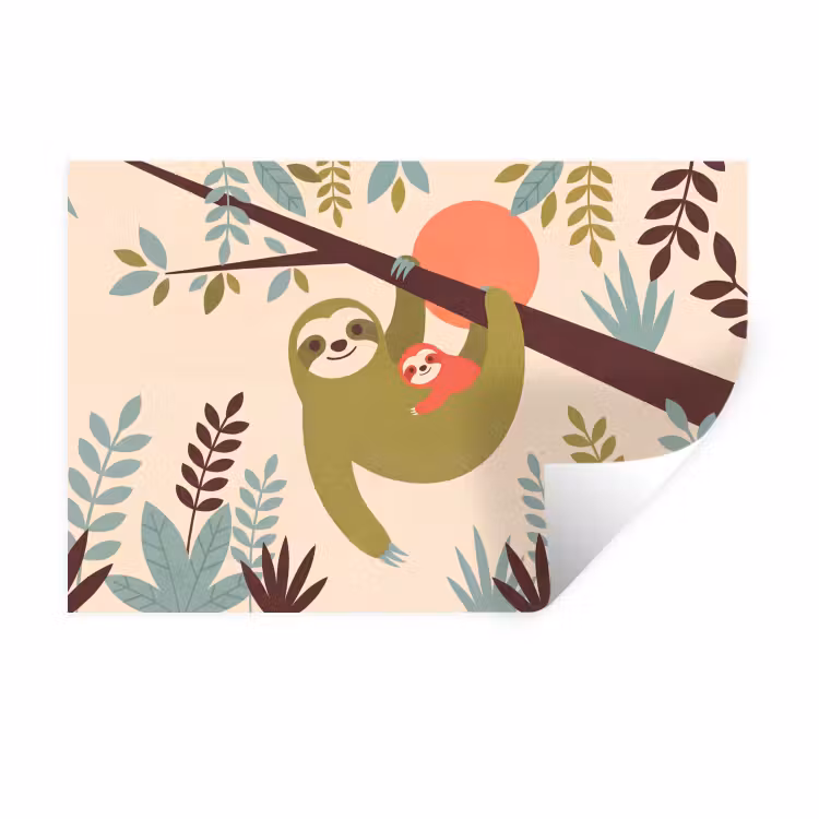 Muursticker - Dieren - Moeder - Baby - Natuur - Groen — 1
