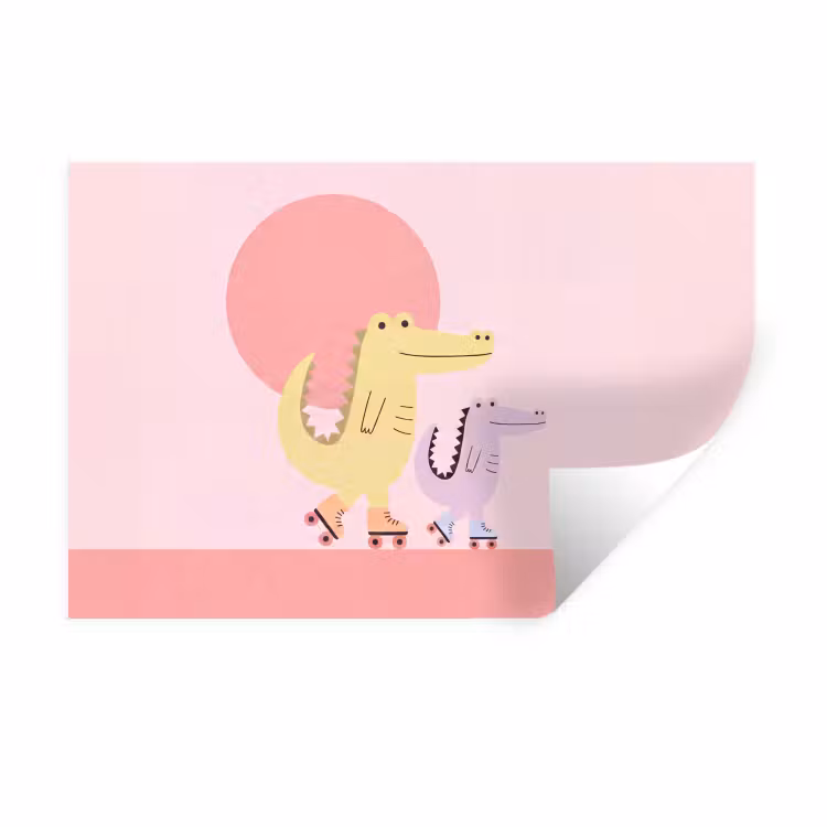 Muursticker - Dieren - Skaten - Illustratie - Speels - Roze — 1
