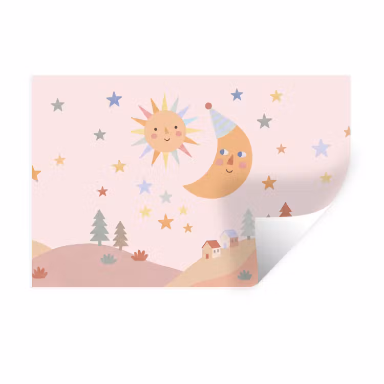 Muursticker - Zon - Maan - Sterren - Kinderkamer - Pastel — 1