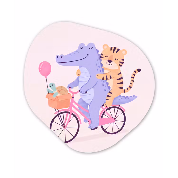 Organisch schilderij - Forex - Dieren - Fiets - Vriendschap - Illustratie - Roze — 1