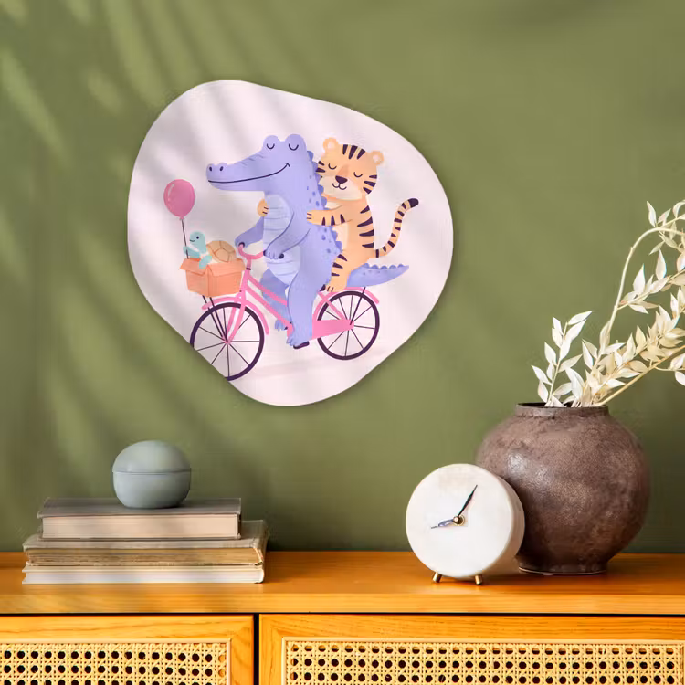 Organisch schilderij - Forex - Dieren - Fiets - Vriendschap - Illustratie - Roze — 2