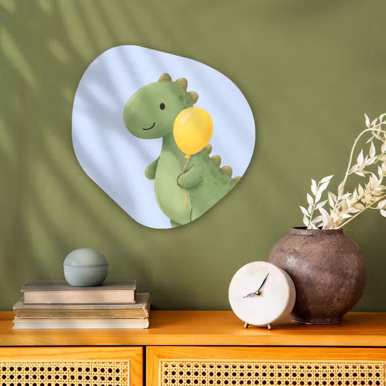 Organisch schilderij - Forex - Dinosaurus - Ballon - Kinderkamer - Illustratie - Groen — 2