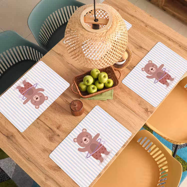 Placemat - 6 stuks - Beer - Hoepel - Kinderkamer - Illustratie - Bruin — 6