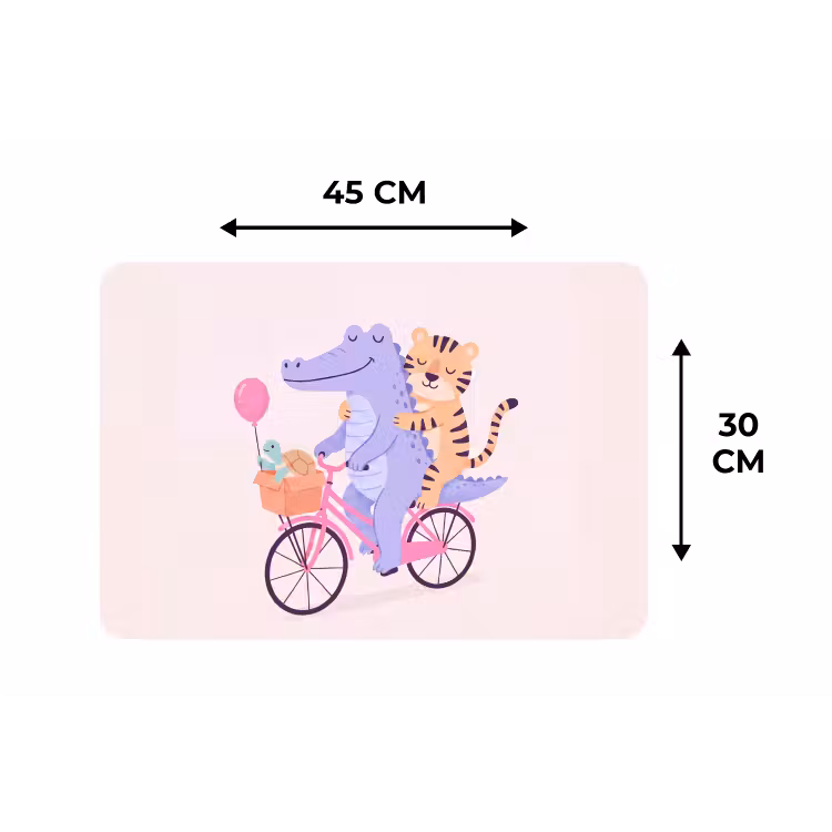 Placemat - 6 stuks - Dieren - Fiets - Vriendschap - Illustratie - Roze — 3