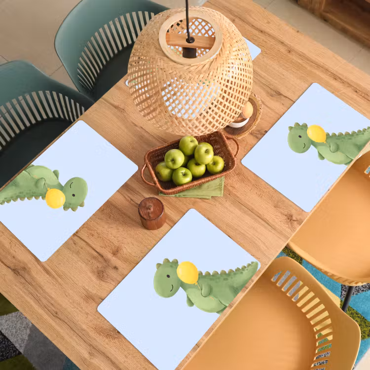 Placemat - 6 stuks - Dinosaurus - Ballon - Kinderkamer - Illustratie - Groen — 6