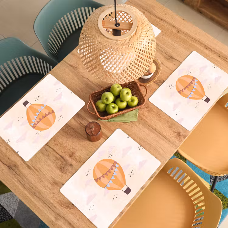 Placemat - 6 stuks - Luchtballon - Slingers - Avontuur - Illustratie - Oranje — 6