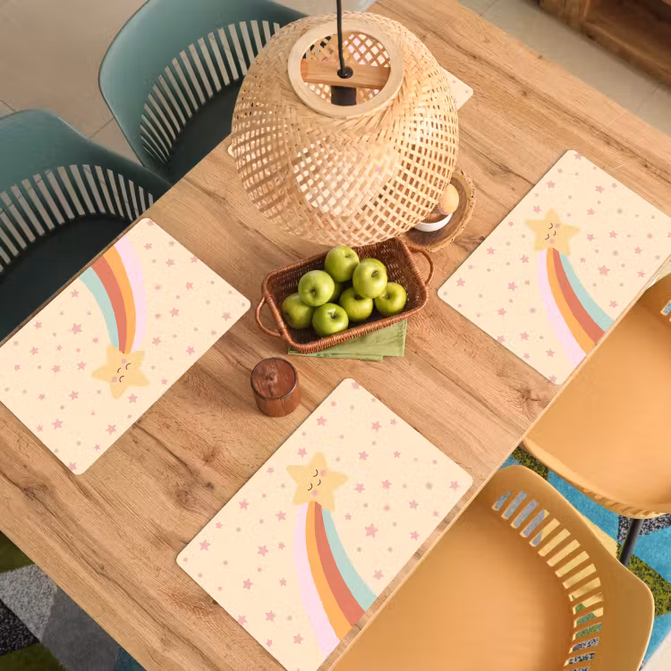 Placemat - 6 stuks - Ster - Regenboog - Nacht - Illustratie - Pastel — 6