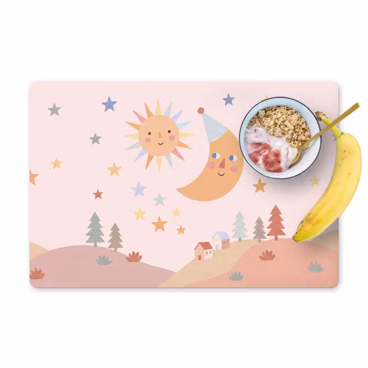 Placemat - 6 stuks - Zon - Maan - Sterren - Kinderkamer - Pastel — 1