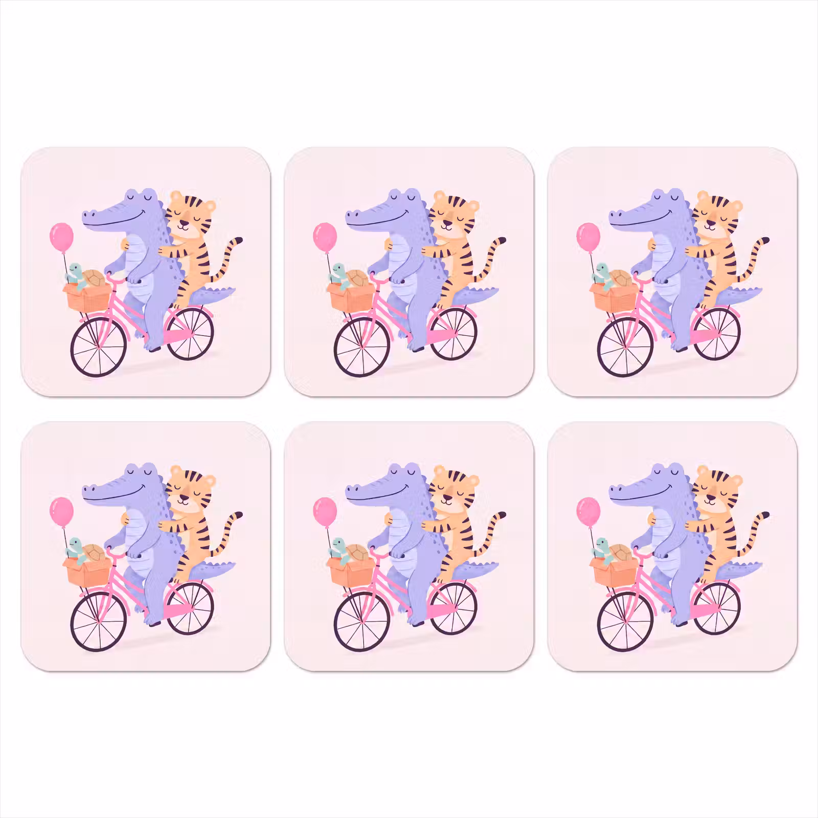 Onderzetter​ - Dieren - Fiets - Vriendschap - Illustratie - Roze — 1
