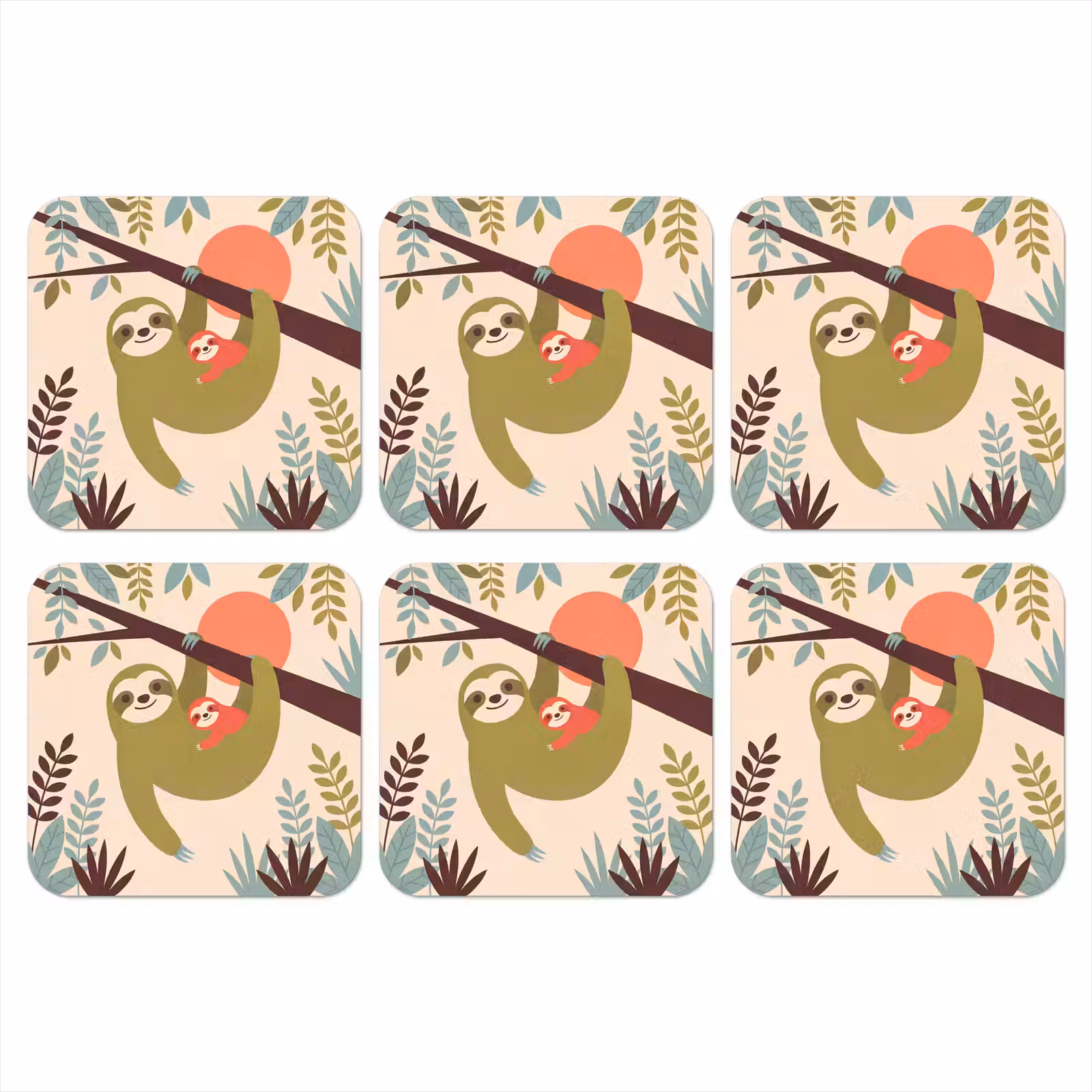 Onderzetter​ - Dieren - Moeder - Baby - Natuur - Groen — 1