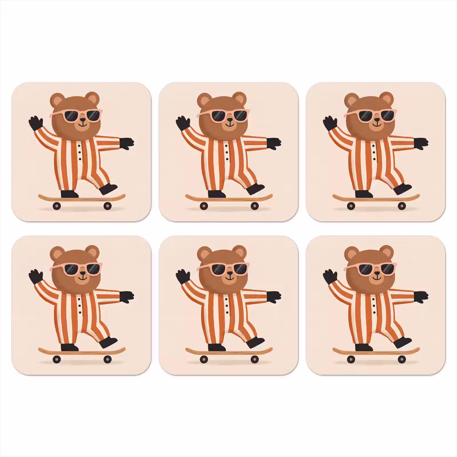 Onderzetter​ - Dieren - Skateboard - Spel - Cartoon - Roze — 1