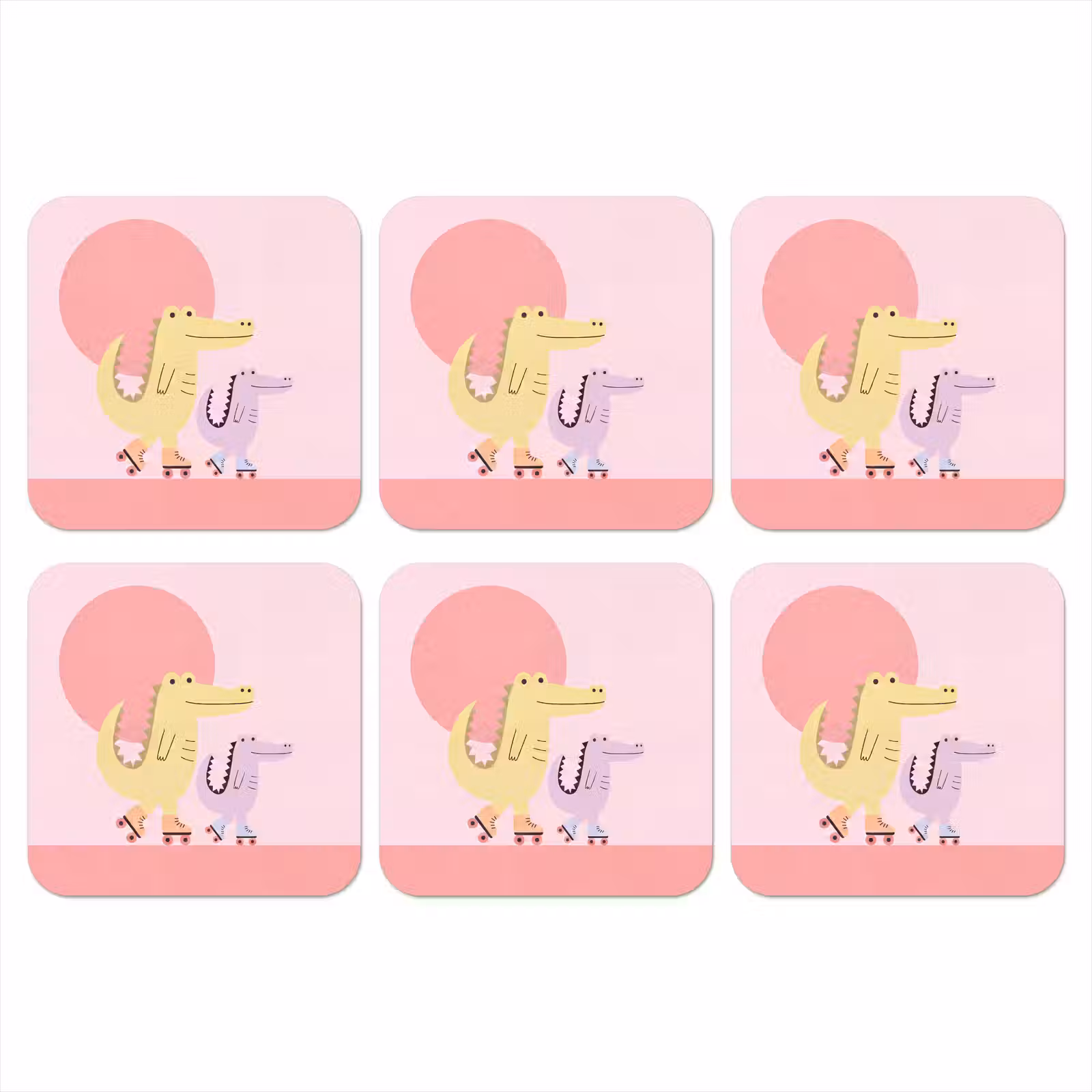 Onderzetter​ - Dieren - Skaten - Illustratie - Speels - Roze — 1