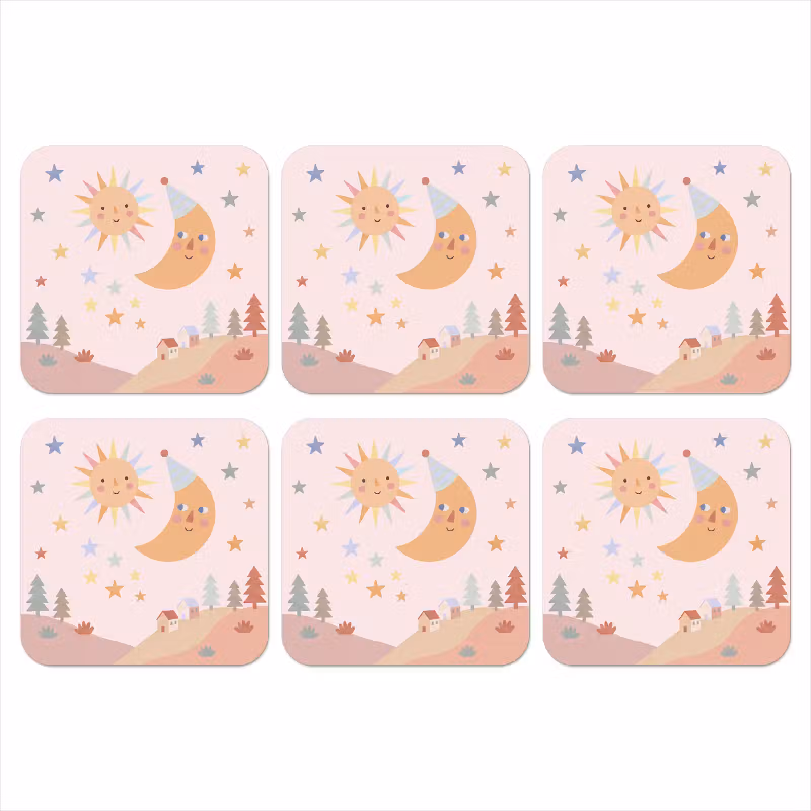 Onderzetter​ - Zon - Maan - Sterren - Kinderkamer - Pastel — 1