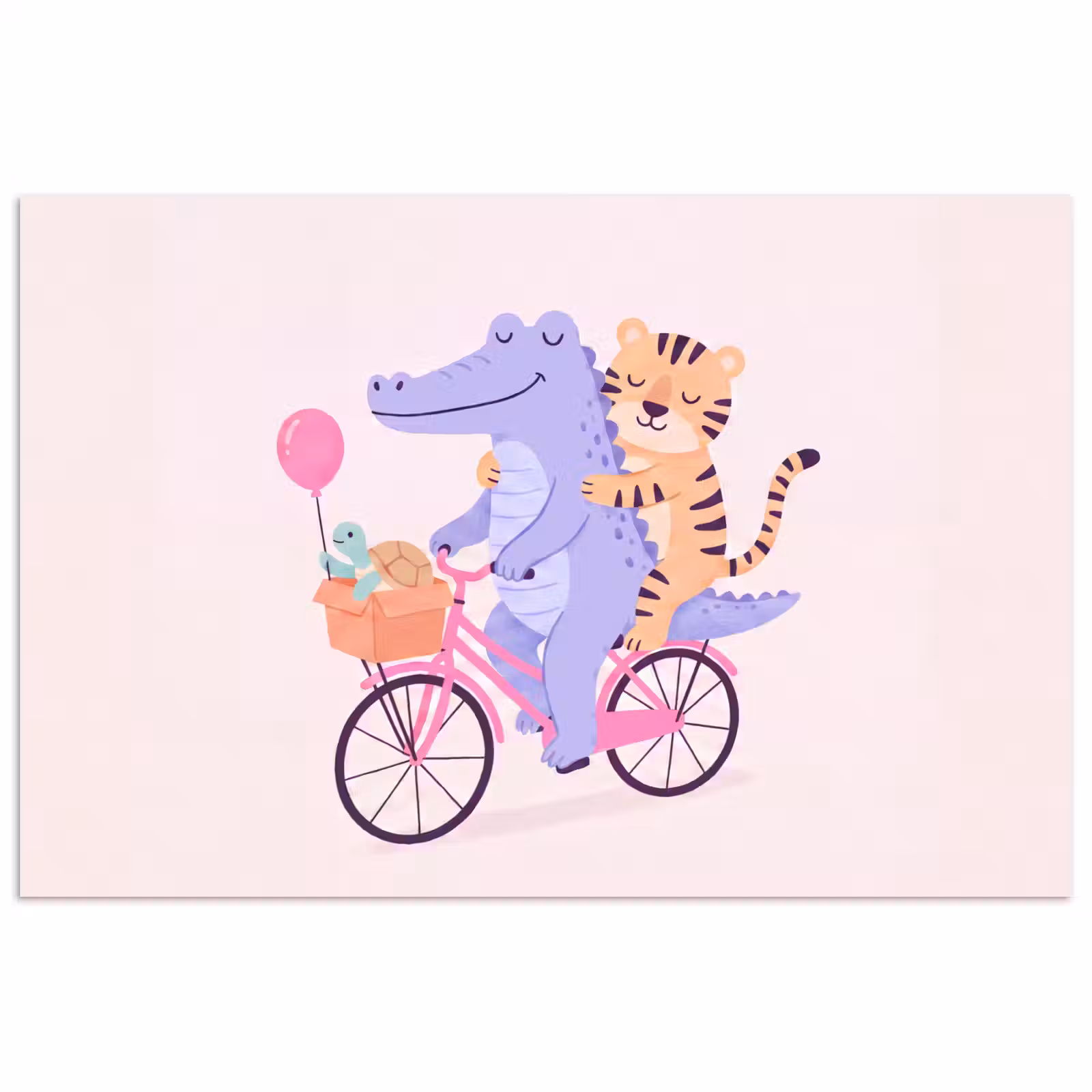 Poster - Dieren - Fiets - Vriendschap - Illustratie - Roze — 1