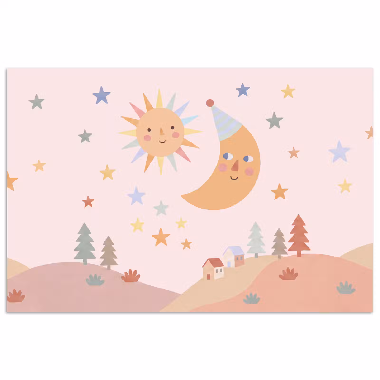 Poster - Zon - Maan - Sterren - Kinderkamer - Pastel — 1