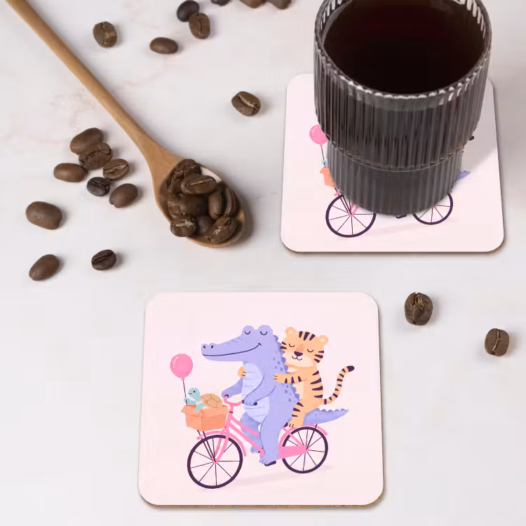 Onderzetter​ - Dieren - Fiets - Vriendschap - Illustratie - Roze — 4