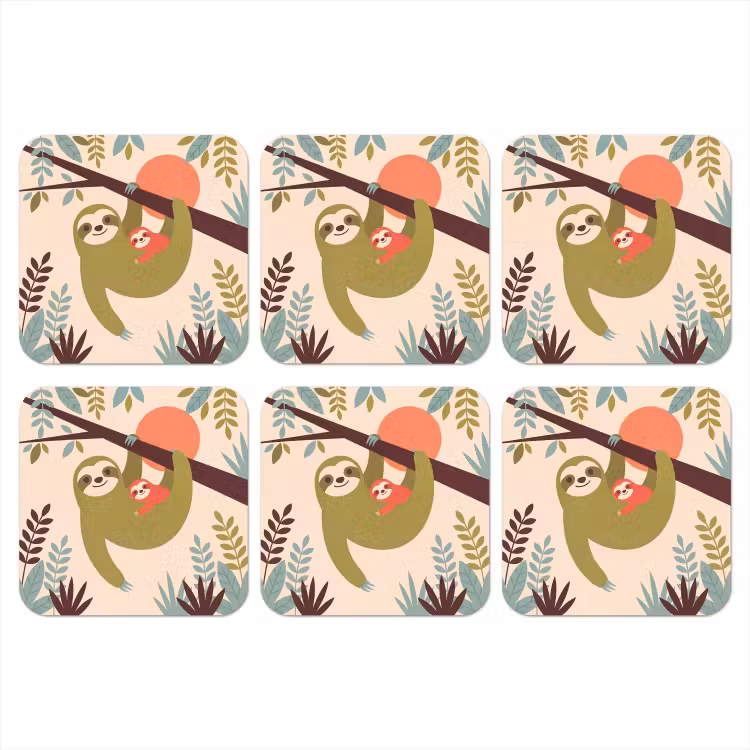 Onderzetter​ - Dieren - Moeder - Baby - Natuur - Groen — 1