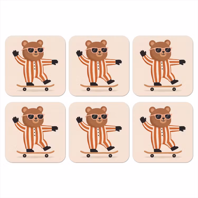 Onderzetter​ - Dieren - Skateboard - Spel - Cartoon - Roze — 1