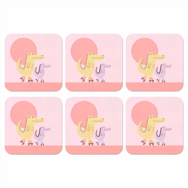 Onderzetter​ - Dieren - Skaten - Illustratie - Speels - Roze — 1
