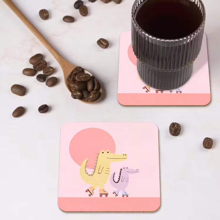 Onderzetter​ - Dieren - Skaten - Illustratie - Speels - Roze — 4
