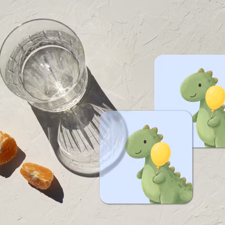 Onderzetter​ - Dinosaurus - Ballon - Kinderkamer - Illustratie - Groen — 2