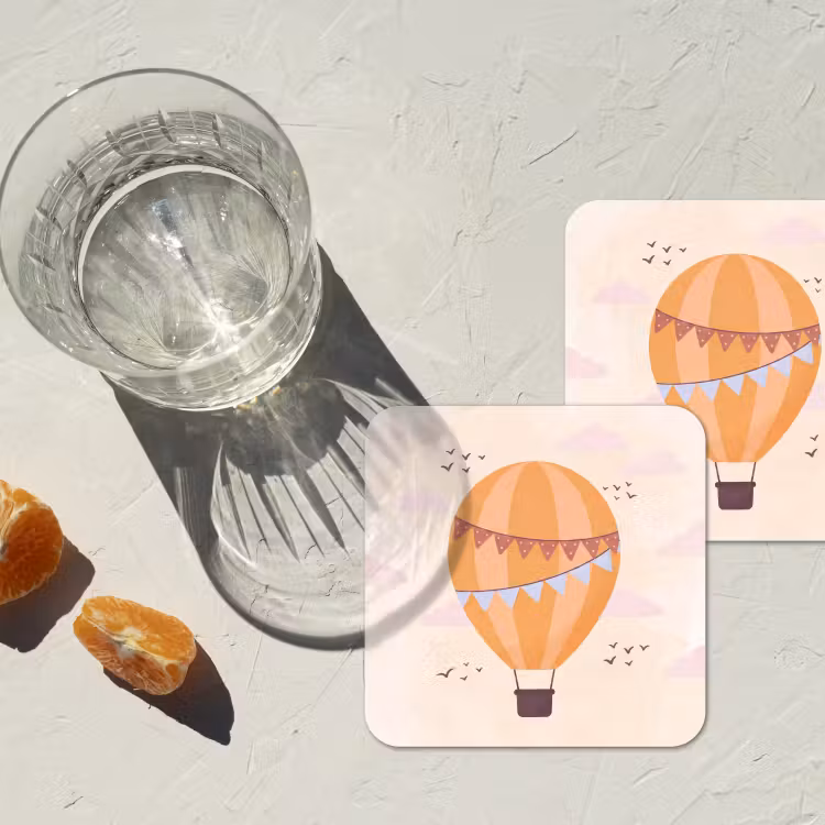 Onderzetter​ - Luchtballon - Slingers - Avontuur - Illustratie - Oranje — 2
