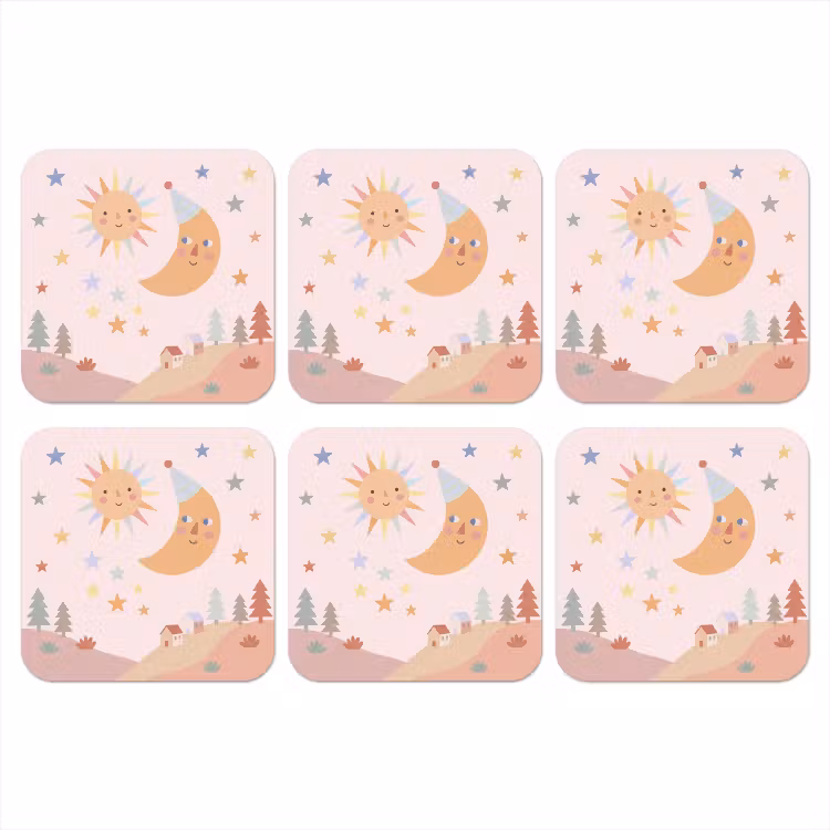 Onderzetter​ - Zon - Maan - Sterren - Kinderkamer - Pastel — 1