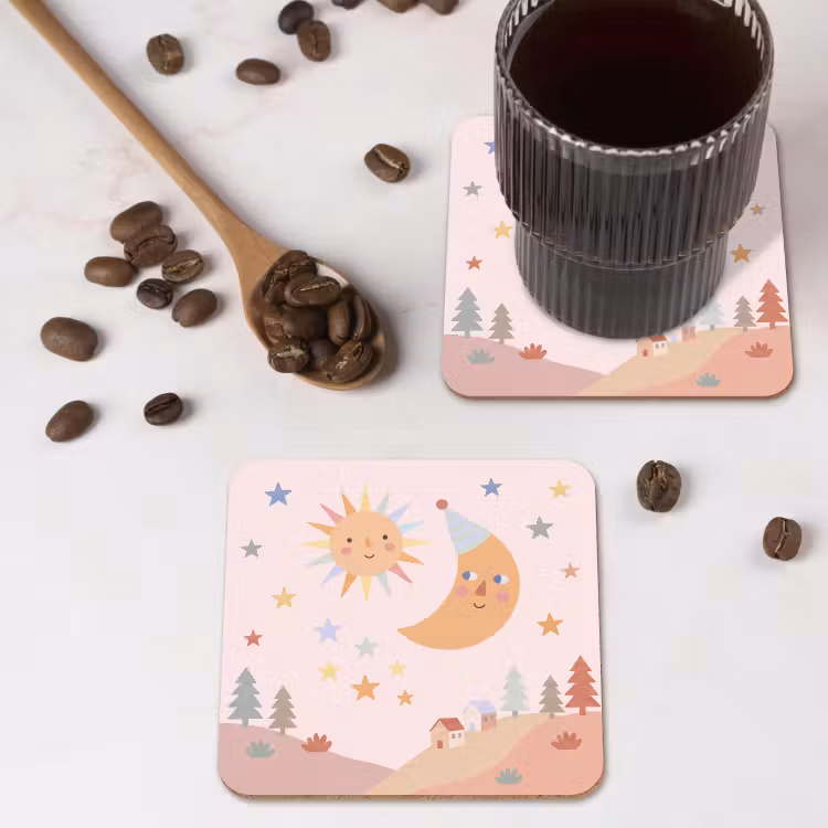 Onderzetter​ - Zon - Maan - Sterren - Kinderkamer - Pastel — 4