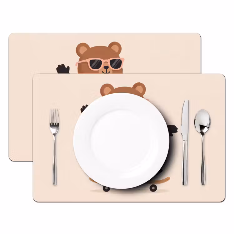 Placemat - 6 stuks - Dieren - Skateboard - Spel - Cartoon - Roze — 2