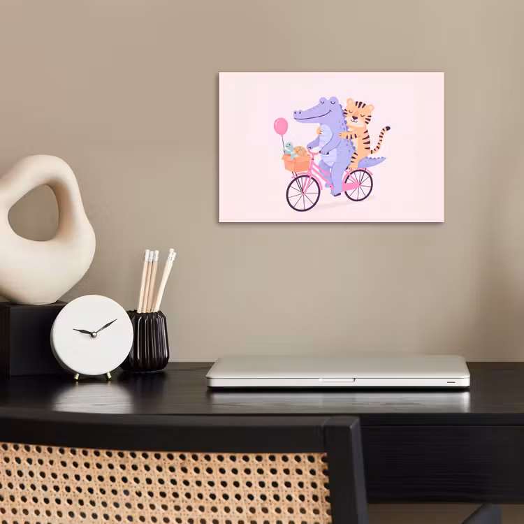 Poster - Dieren - Fiets - Vriendschap - Illustratie - Roze — 2