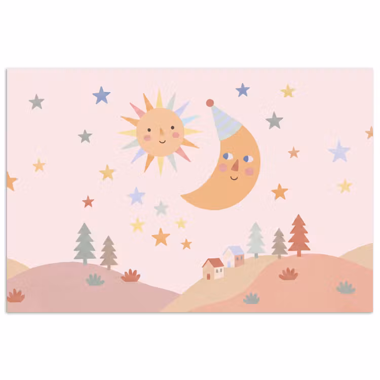 Poster - Zon - Maan - Sterren - Kinderkamer - Pastel — 1
