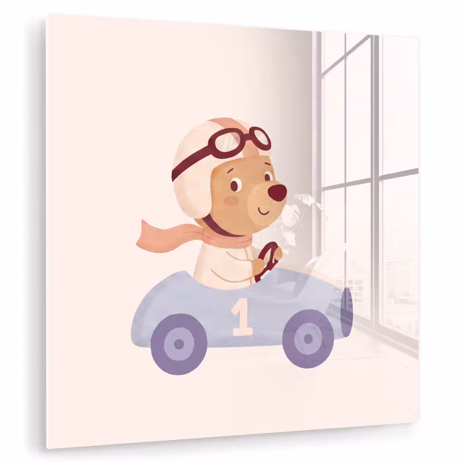 Glas schilderij - Beer - Auto - Kinderkamer - Cartoon - Speels — 1
