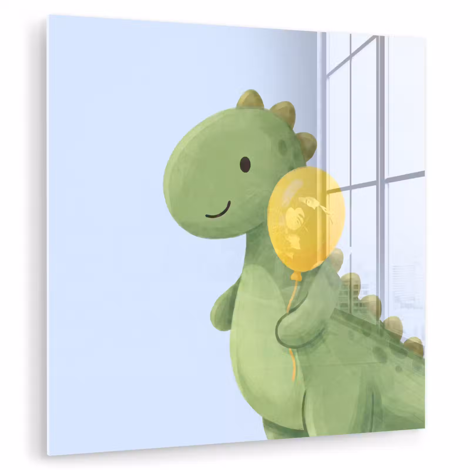 Glas schilderij - Dinosaurus - Ballon - Kinderkamer - Illustratie - Groen — 1