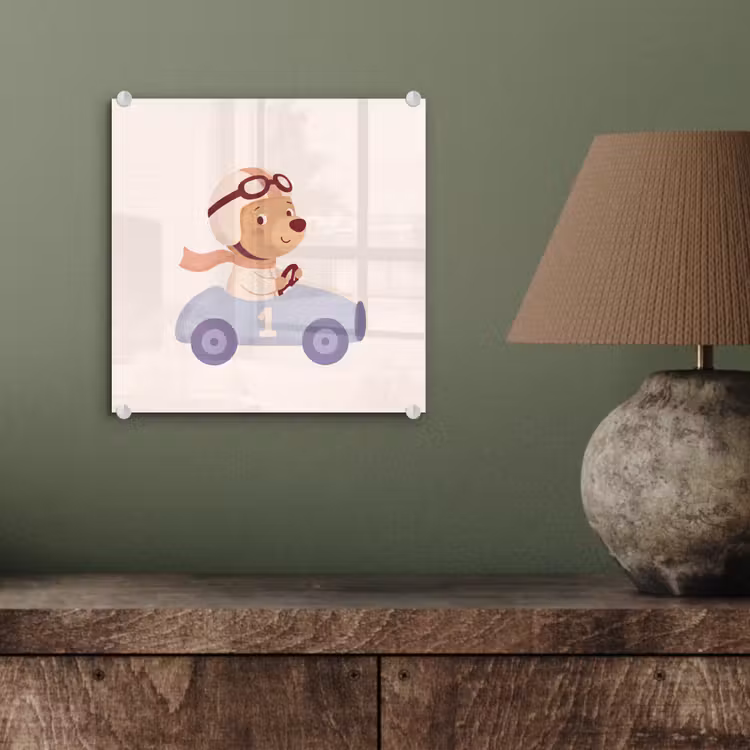 Glas schilderij - Beer - Auto - Kinderkamer - Cartoon - Speels — 4