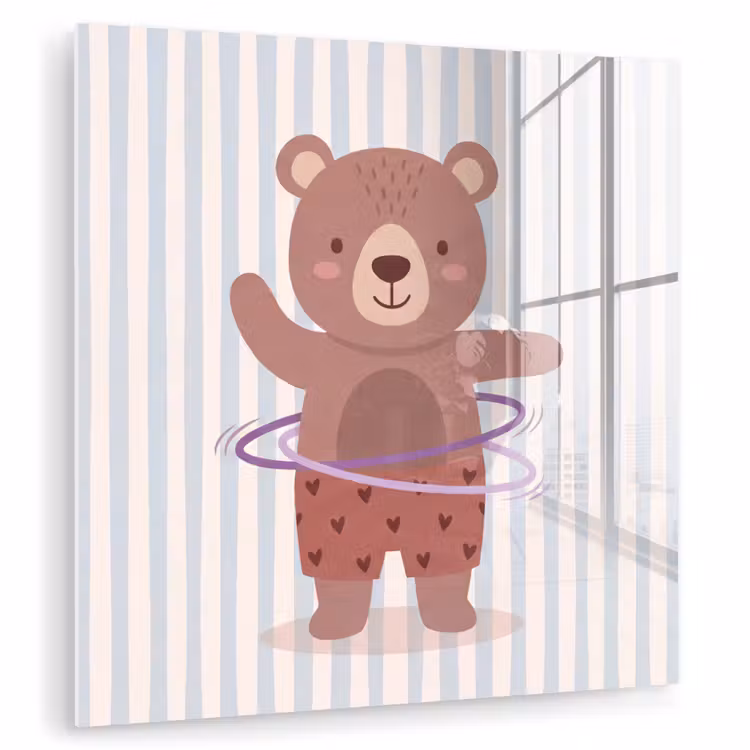 Glas schilderij - Beer - Hoepel - Kinderkamer - Illustratie - Bruin — 1