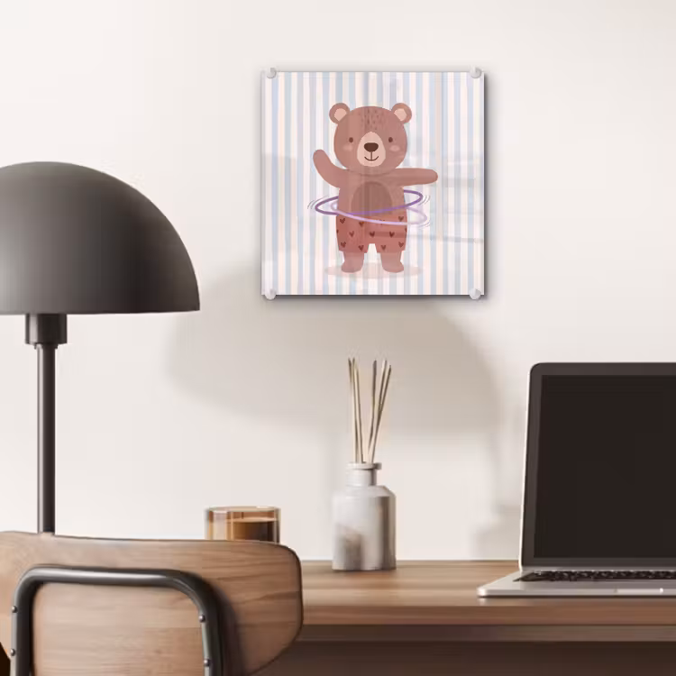 Glas schilderij - Beer - Hoepel - Kinderkamer - Illustratie - Bruin — 7