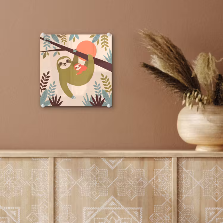 Glas schilderij - Dieren - Moeder - Baby - Natuur - Groen — 6