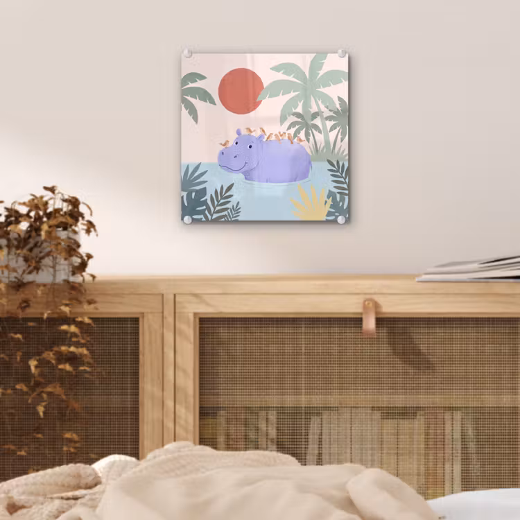 Glas schilderij - Dieren - Vogel - Water - Natuur - Illustratie — 5